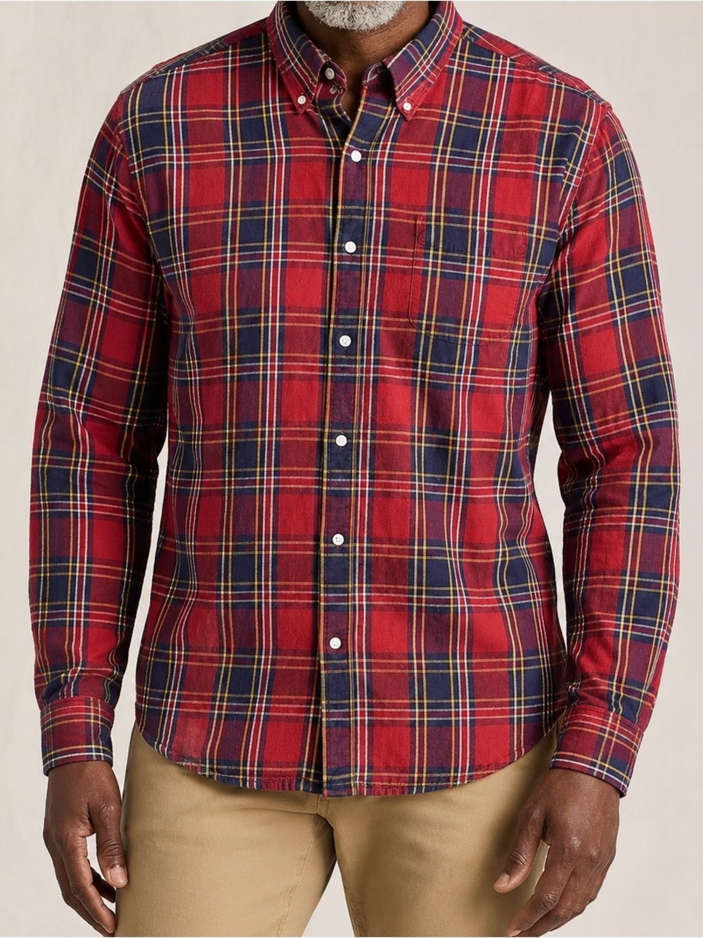 Lands' End Shirt Mens XL Red Plaid Long Sleeve Button Up Casual Holiday Winter